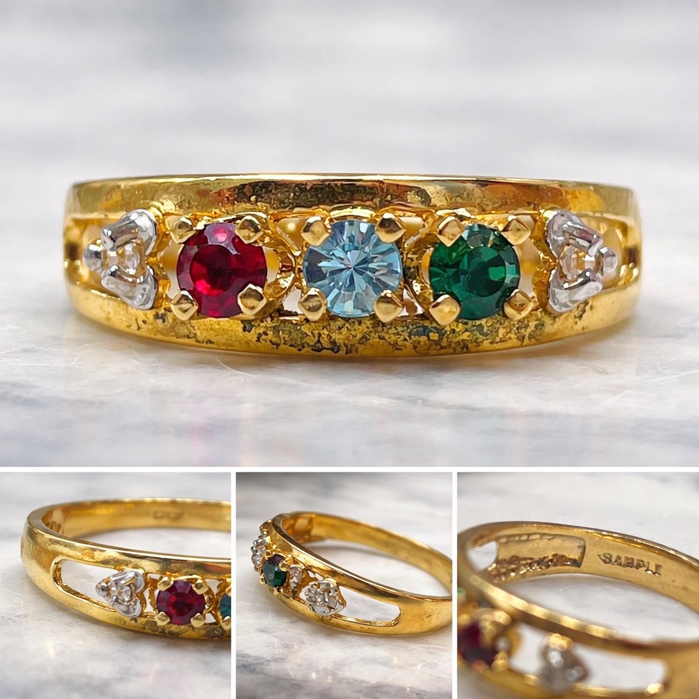 Vintage Sample Mother’s Ring Gold Plated Brass Size 6 Birthstone Style - Picture 2 of 13